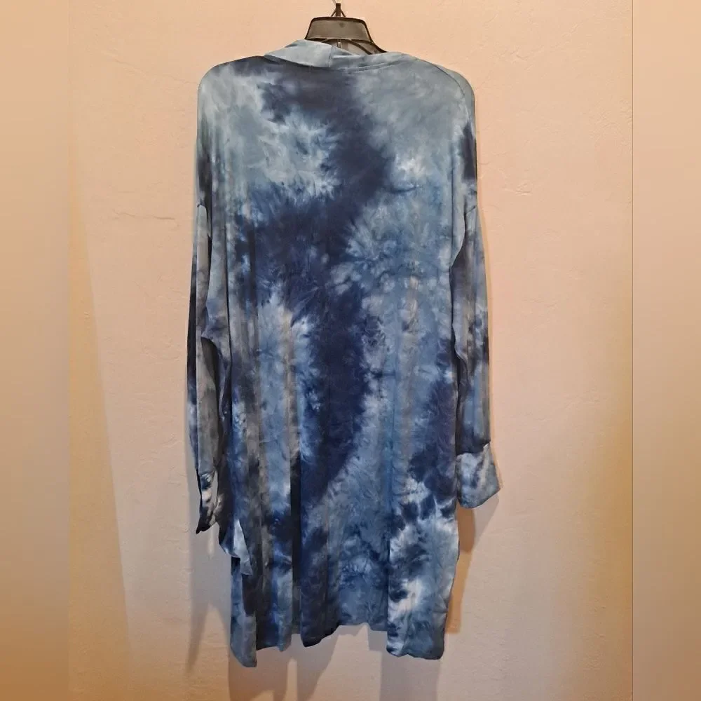 Yana K Open Rayon Blend Mari Cardigan Blue Tie Die